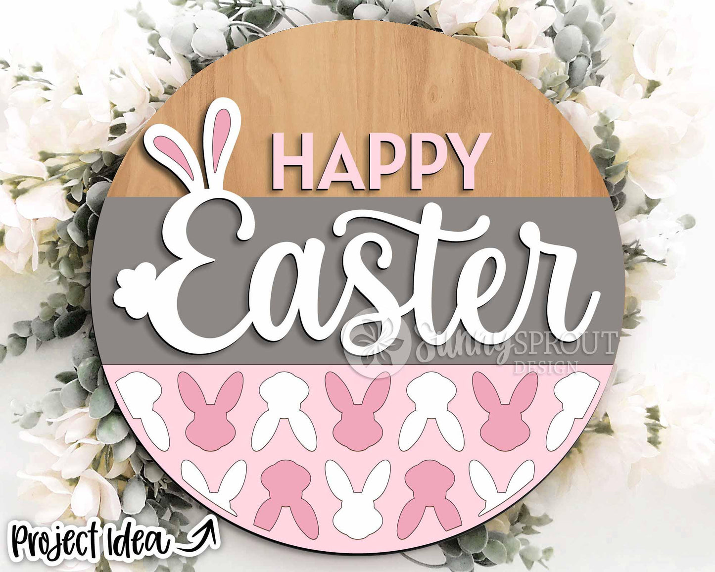 Happy Easter Bunny Sign, Digital download, SVG Laser cut file, Cricut, Round door hanger design