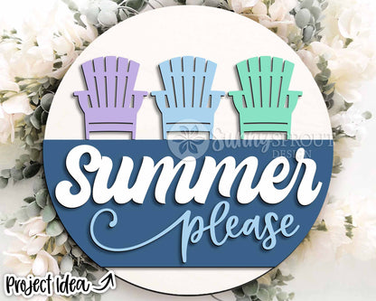 Summer Please Adirondack Chair Sign, Digital Download, SVG Laser Cut File, Cricut, Beach Patio Round Door Hanger Design