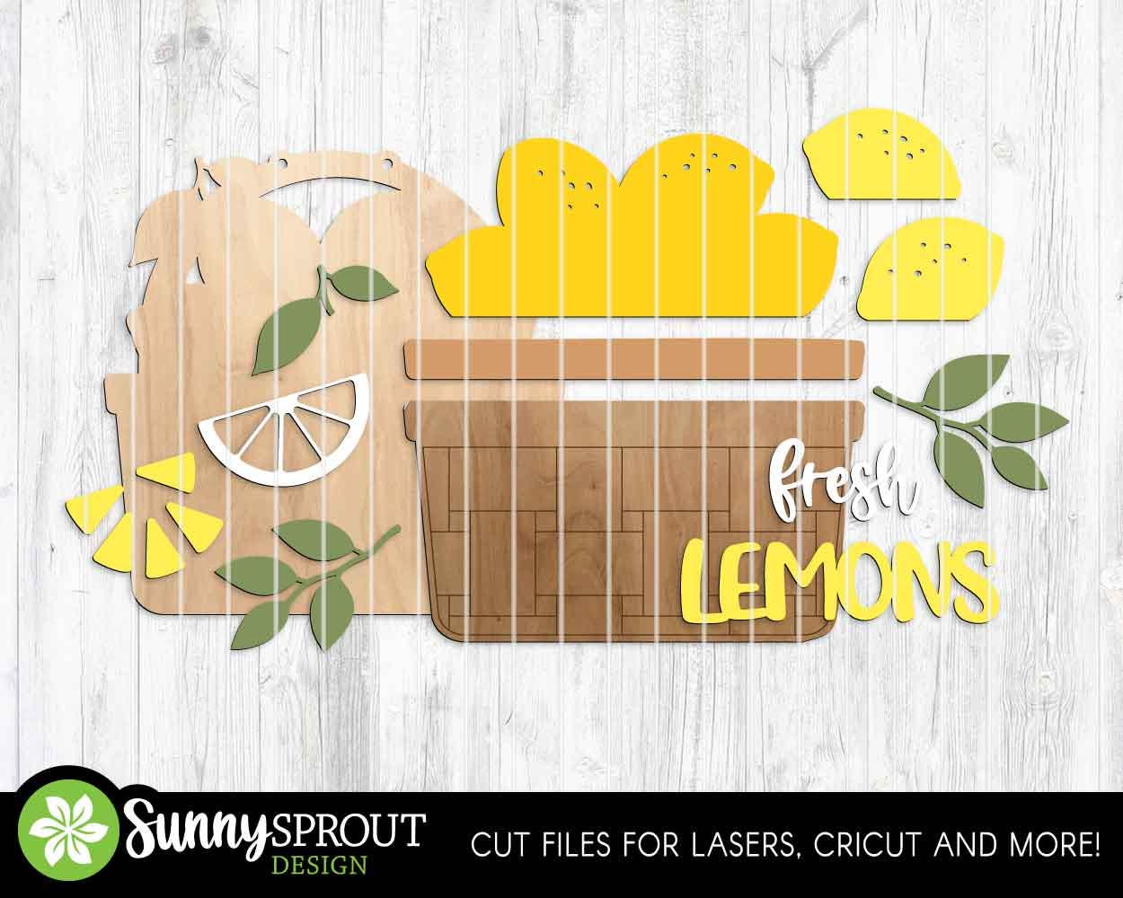 Fresh Lemons Basket Sign, Digital Download, SVG Laser Cut File, Cricut, Summer Door Hanger Wall Decor Design