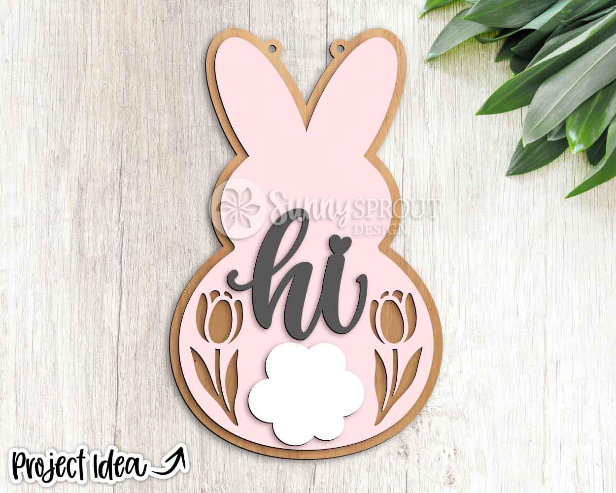 Hi Bunny Floral Sign, Digital download, SVG Laser cut file, Cricut, Door hanger design, Spring Easter decor