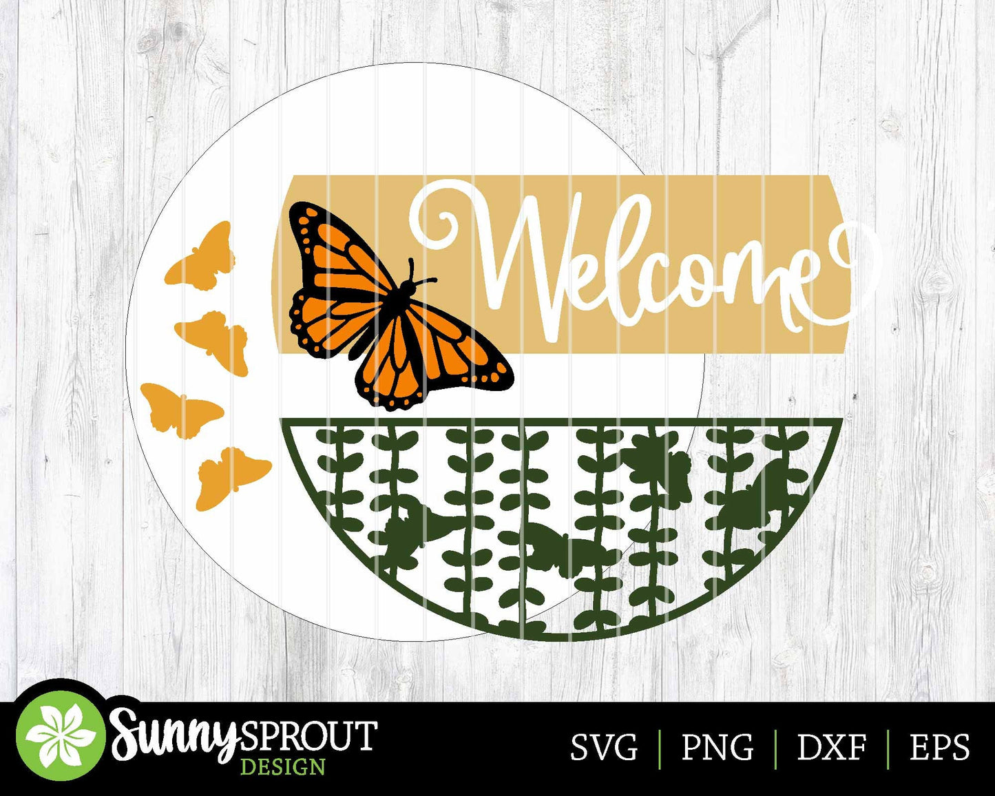 Welcome Monarch Butterfly Sign, Digital Download, SVG Laser Cut File, Cricut, Summer Fall Round Door Hanger Design