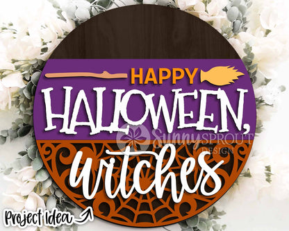 Halloween Laser Sign Bundle 3, Round door hanger, Glowforge laser file, Cricut cut file, Fall welcome sign, Spooky svg