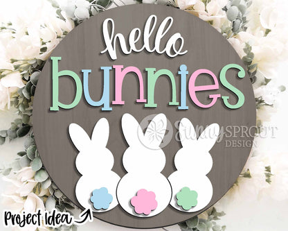 Hello Bunnies Tail Sign, Digital download, SVG laser cut file, Cricut, Round door hanger design, Spring Easter decor