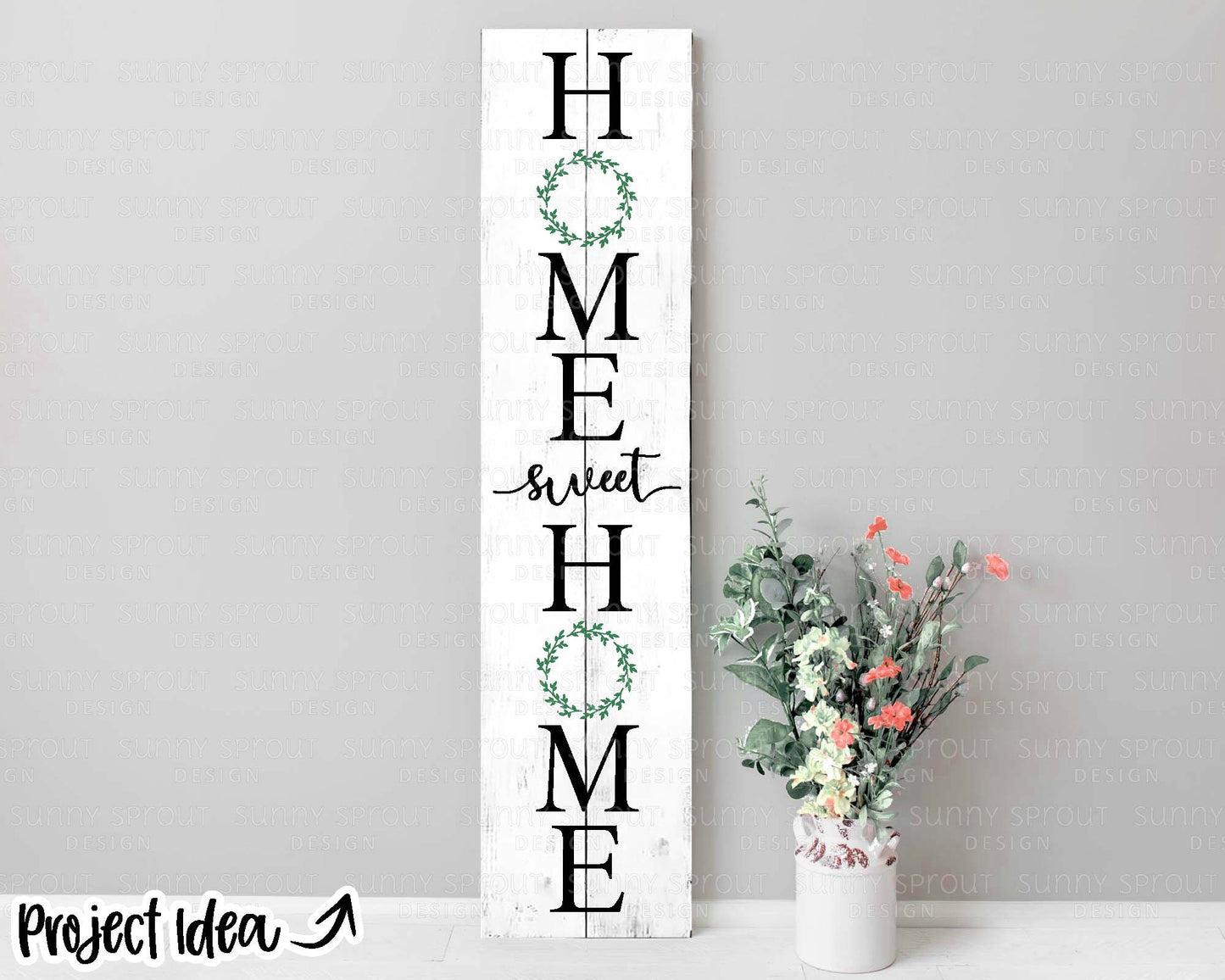 Home Sweet Home Wreath Porch Sign SVG, Digital Download, Cricut Cut File, Silhouette, Front Door Leaner Design