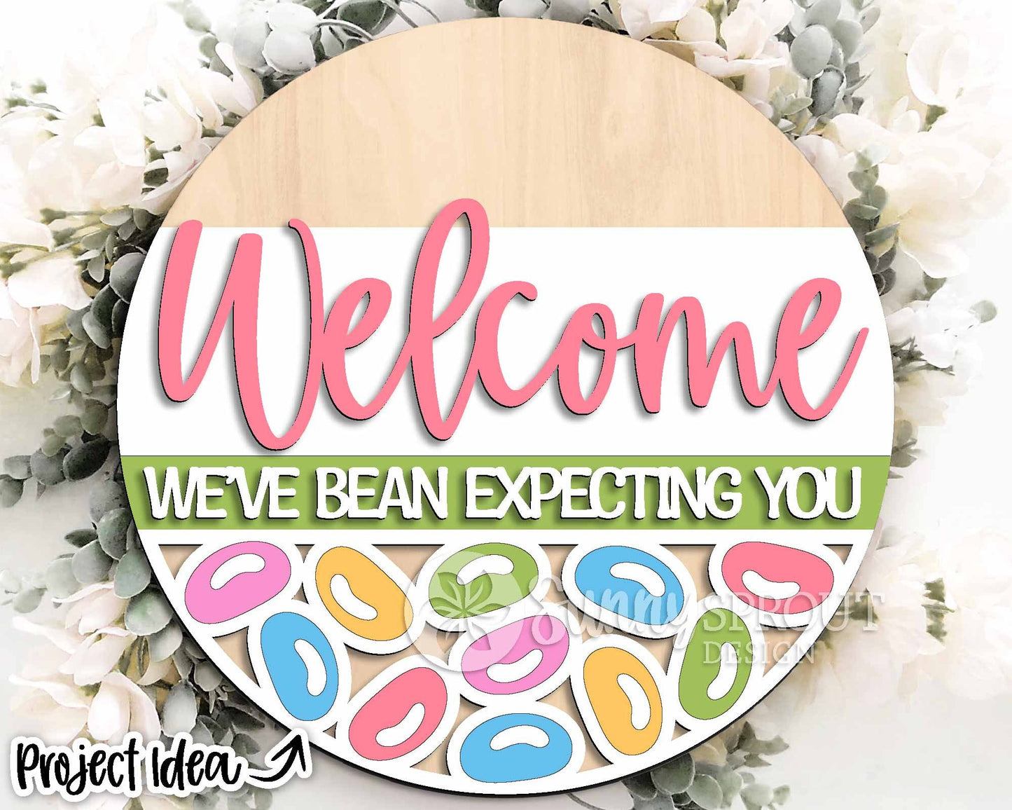 Welcome Jelly Bean Sign, Digital download, SVG laser cut file, Cricut, Round door hanger design, Funny Easter decor