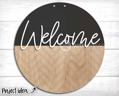 Family Name Herringbone Welcome Sign, Digital Download, SVG Laser Cut File, Cricut, Modern Farmhouse Round Door Hanger Design