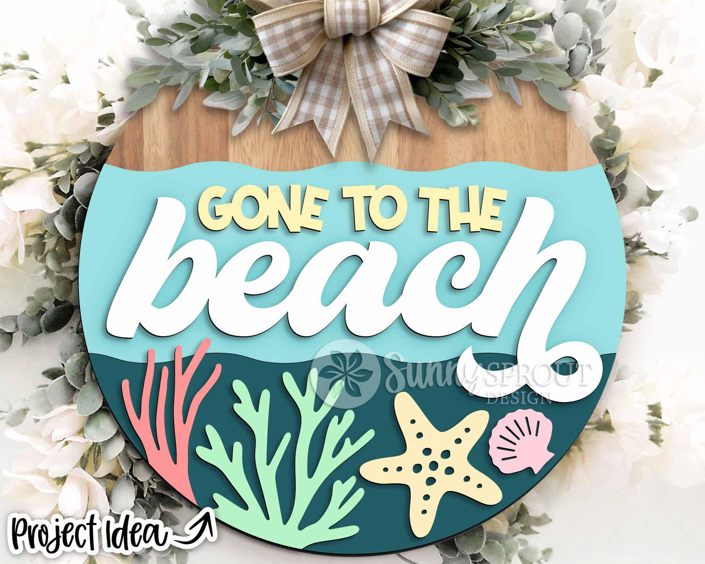Gone to the Beach Sign, Digital download, SVG Laser cut file, Cricut, Round door hanger wall art design, Ocean coastal decor