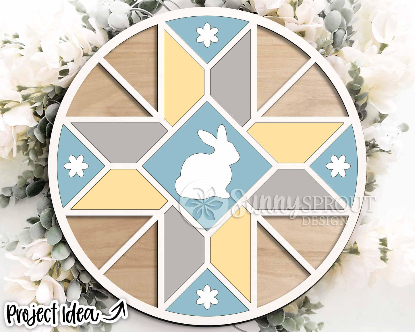 Easter Bunny Barn Quilt Sign, Digital download, SVG laser cut file, Cricut, Round door hanger design, Farmhouse decor