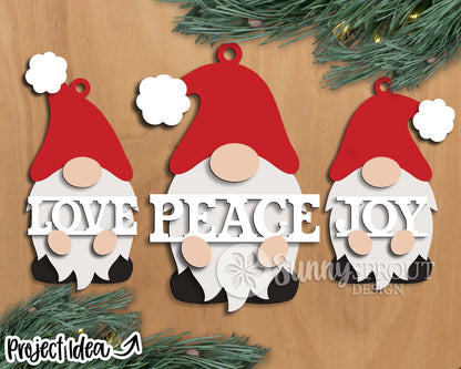 Peace Love Joy Santa Gnome Ornament Bundle, Digital download, SVG laser cut file, Cricut, Christmas design