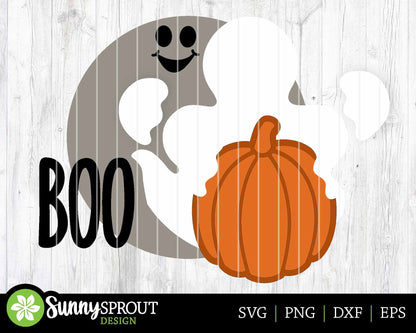 Boo Ghost Pumpkin Sign, Digital Download, SVG Laser Cut File, Cricut, Round Halloween Door Hanger Design