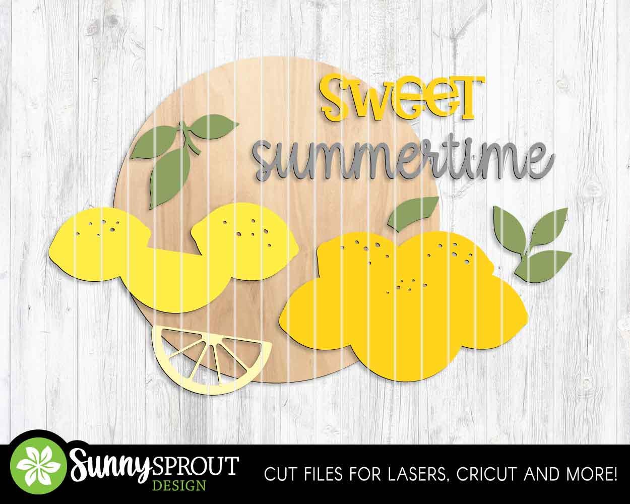 Sweet Summertime Lemons Sign, Digital Download, SVG Laser Cut File, Cricut, Summer Round Door Hanger Design