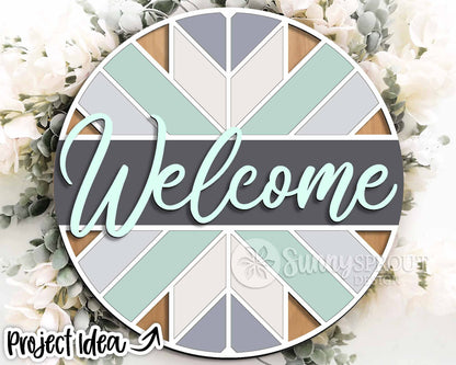 Barn Quilt Welcome Sign, Digital Download, SVG Laser Cut File, Cricut, Farmhouse Round Door Hanger Design