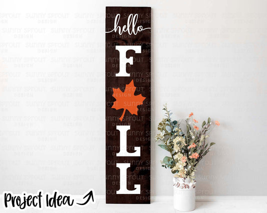 Hello Fall Leaf Porch Sign, Digital Download, Cricut SVG Cut File, Silhouette, Autumn Front Door Leaner Design