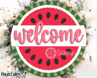 Welcome Watermelon Sign, Digital Download, SVG Laser Cut File, Cricut, Summer Round Door Hanger Design