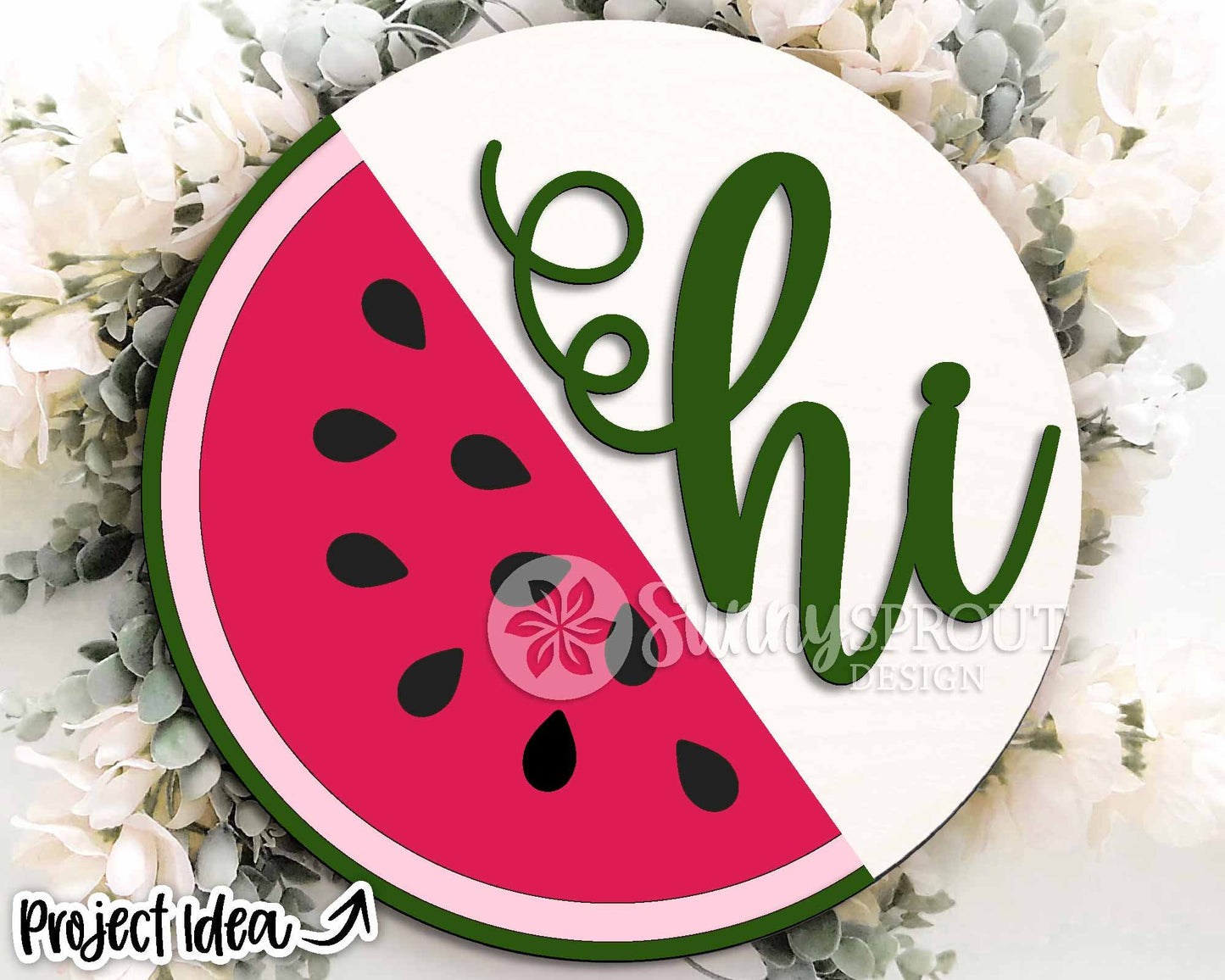 Hi Half Watermelon Sign, Digital Download, SVG Laser Cut File, Cricut, Summer Round Door Hanger Design