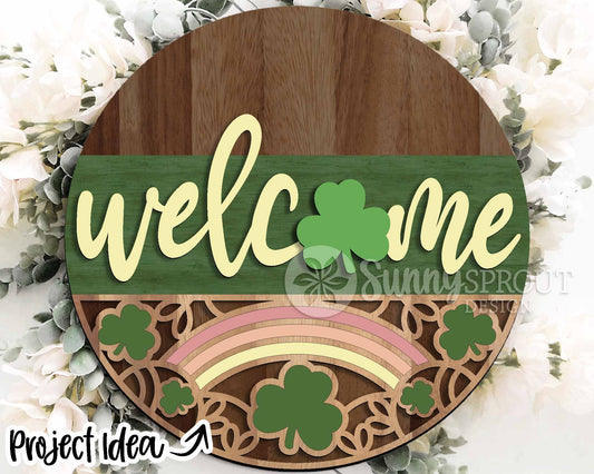 Welcome Clover Rainbow Sign, Digital Download, SVG Laser Cut File, Cricut, Round Door Hanger Design, St. Patrick's Day Decor