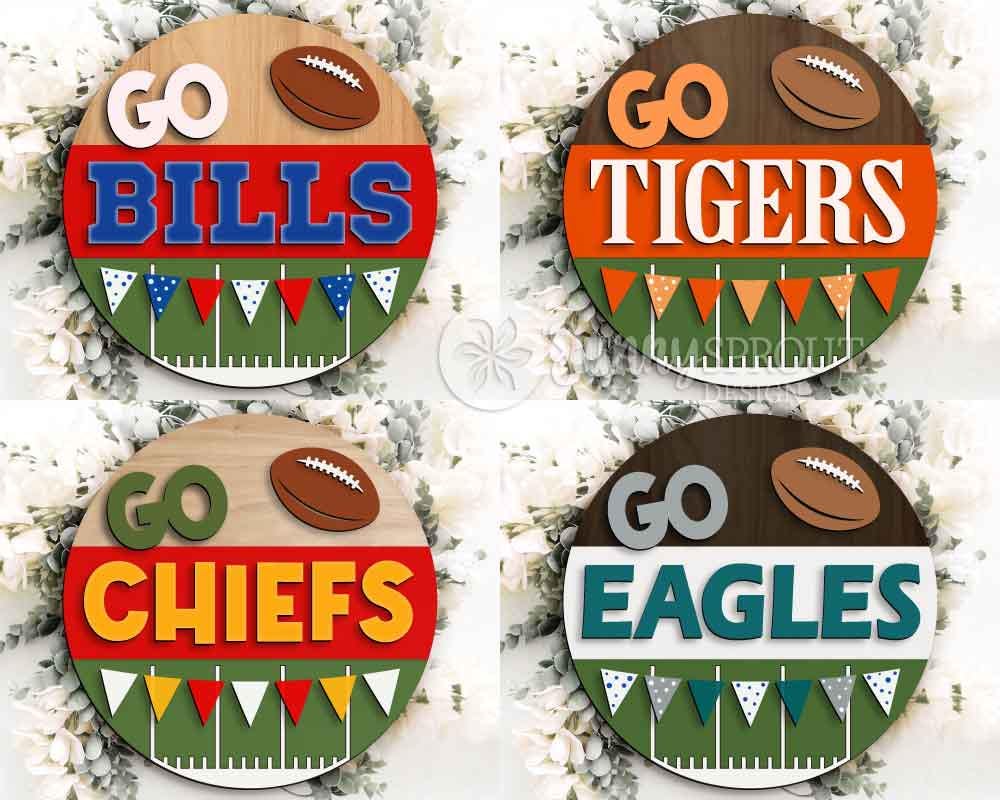 Go Football Team Sign, Digital Download, SVG Laser Cut File, Cricut, Door Hanger Wall Art Design, Personalized Sports Decor