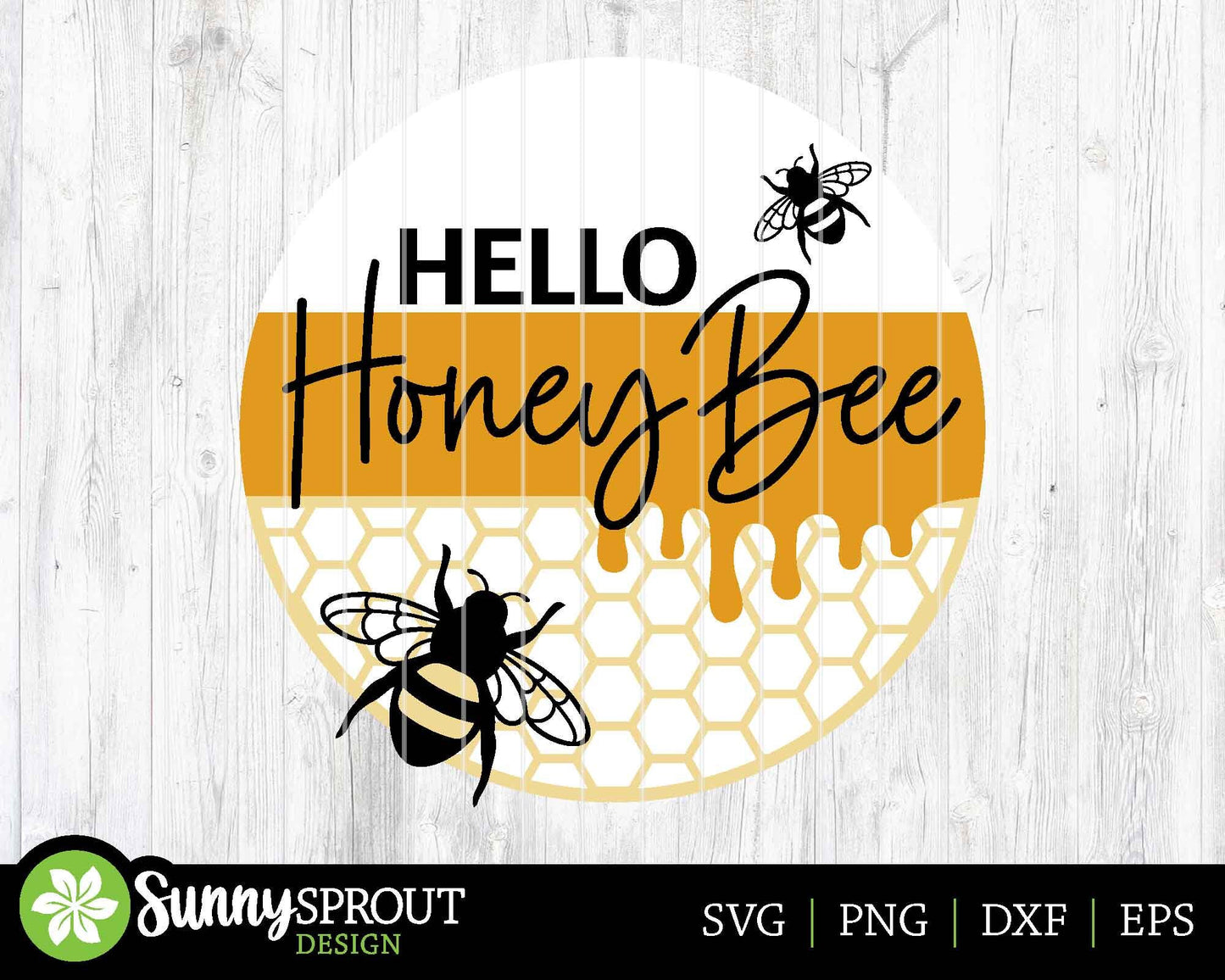 Hello Honey Bee Honeycomb Sign, Digital Download, SVG Laser Cut File, Cricut, Summer Round Door Hanger Design