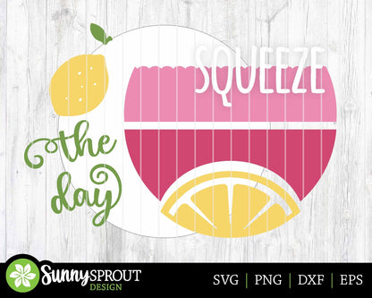 Squeeze the Day Lemon Sign, Digital Download, SVG Laser Cut File, Cricut, Summer Round Door Hanger Design