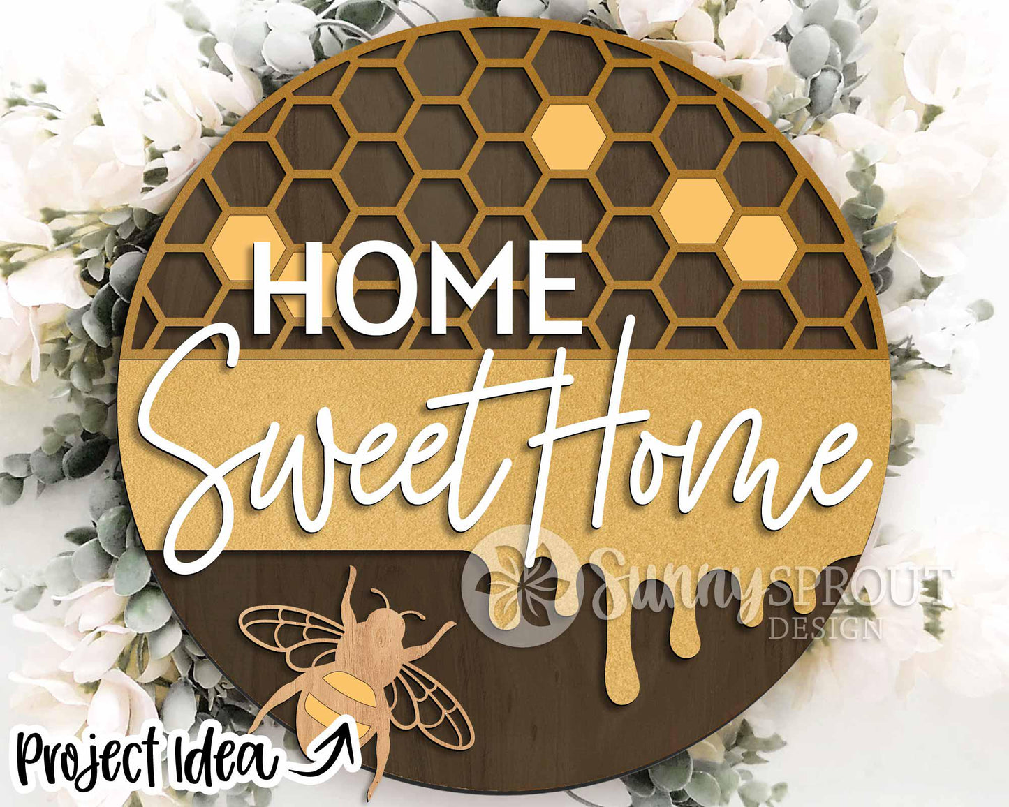 Honey Bee Laser Sign Bundle, Round door hanger svg, Glowforge laser file, Cricut, Front door welcome sign, Bee honeycomb