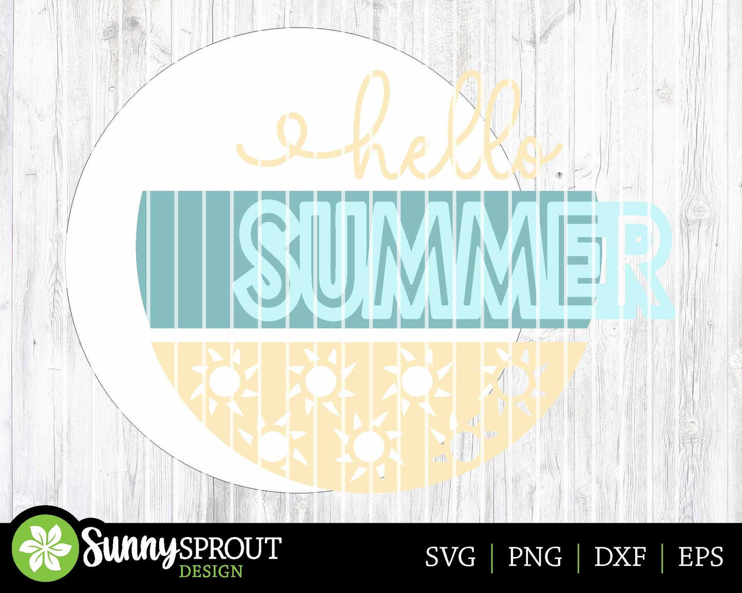 Hello Summer Sun Pattern Sign, Digital Download, SVG Laser Cut File, Round Door Hanger Design