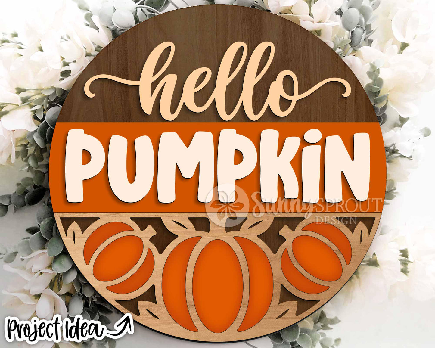 Hello Pumpkin Pattern Bottom Sign, Digital Download, SVG Laser Cut File, Cricut, Round Fall Door Hanger Design