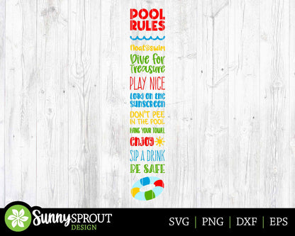 Pool Rules Word Art Sign, Digital Download, Cricut SVG Cut File, Summer Vertical Porch Leaner Design