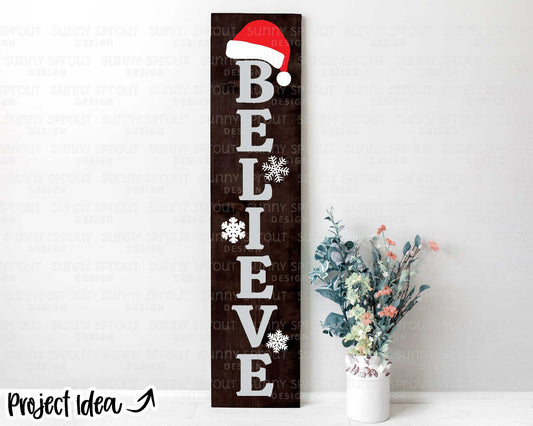 Believe Santa Hat Porch Sign, Digital download, Cricut SVG cut file, Silhouette, Christmas door leaner design