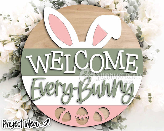 Welcome Every Bunny Ears Sign, Digital download, SVG laser cut file, Cricut, Round door hanger design, Spring Easter decor