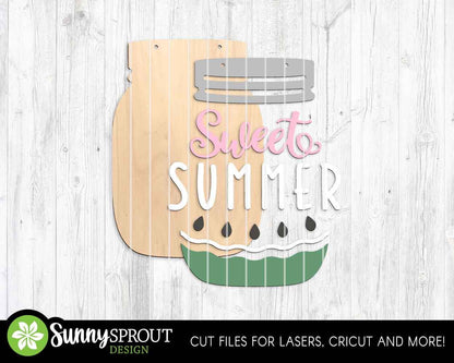 Summer Mason Jar Sign Bundle, Door hanger SVG, Glowforge laser cut file, Cricut, Summer wall decor sign svg