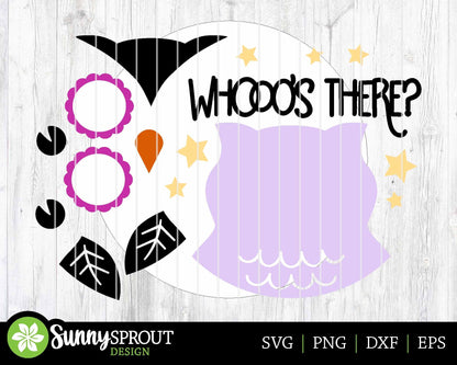Whooo's There Owl Sign, Digital Download, SVG Laser Cut File, Cricut, Round Halloween Door Hanger Design