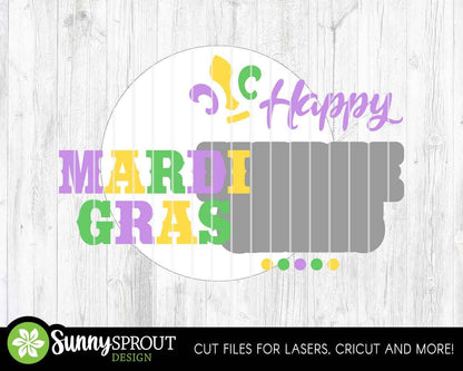 Happy Mardi Gras Fleur de Lis Sign, Digital download, SVG laser cut file, Cricut, Round door hanger design, Easter decor