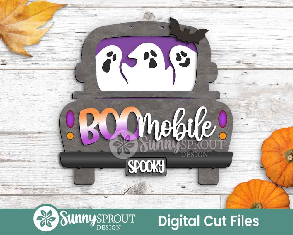 Boo-mobile Ghost Truck Sign, Digital Download, SVG Laser Cut File, Cricut, Farmhouse Halloween Door Hanger Design