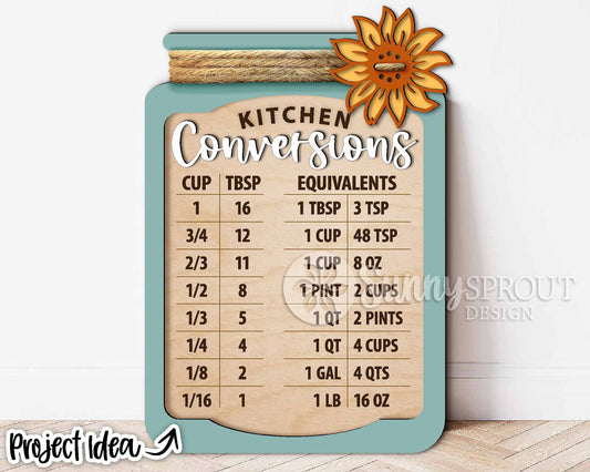 Kitchen Conversions Sign, Digital download, Wall art SVG, Glowforge laser cut file, Cricut, Baking measurement decor