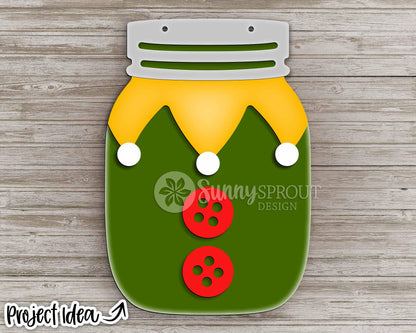 Santa Elf Mason Jar Sign, Digital Download, SVG Laser Cut File, Cricut, Round Door Hanger Design, North Pole Christmas Decor