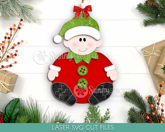 Sitting Santa's Elf Christmas Ornament, Digital download, SVG laser cut file, Cricut, Christmas design