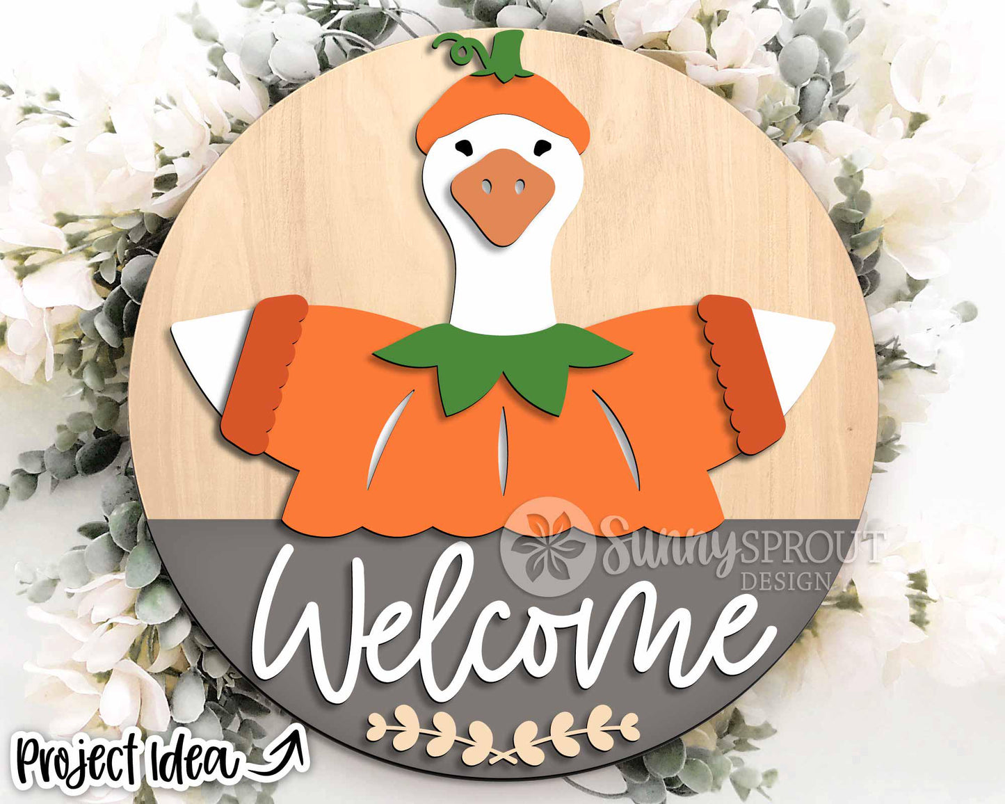 Goose Welcome Pumpkin Sign, Digital Download, SVG Laser Cut File, Cricut, Round Fall Door Hanger Design, Interchangeable Outfit