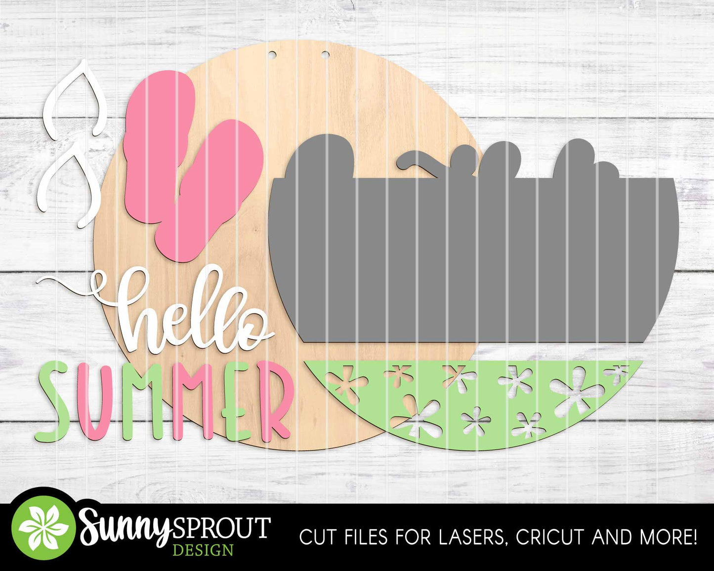 Hello Summer Flip Flop Sign, Digital Download, SVG Laser Cut File, Cricut, Beach Round Door Hanger Design