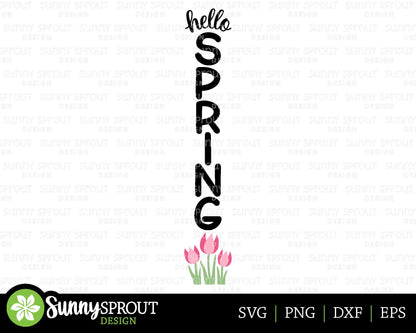 Hello Spring Tulips Porch Sign, Digital download, SVG Cricut cut file, Silhouette, Front door leaner design