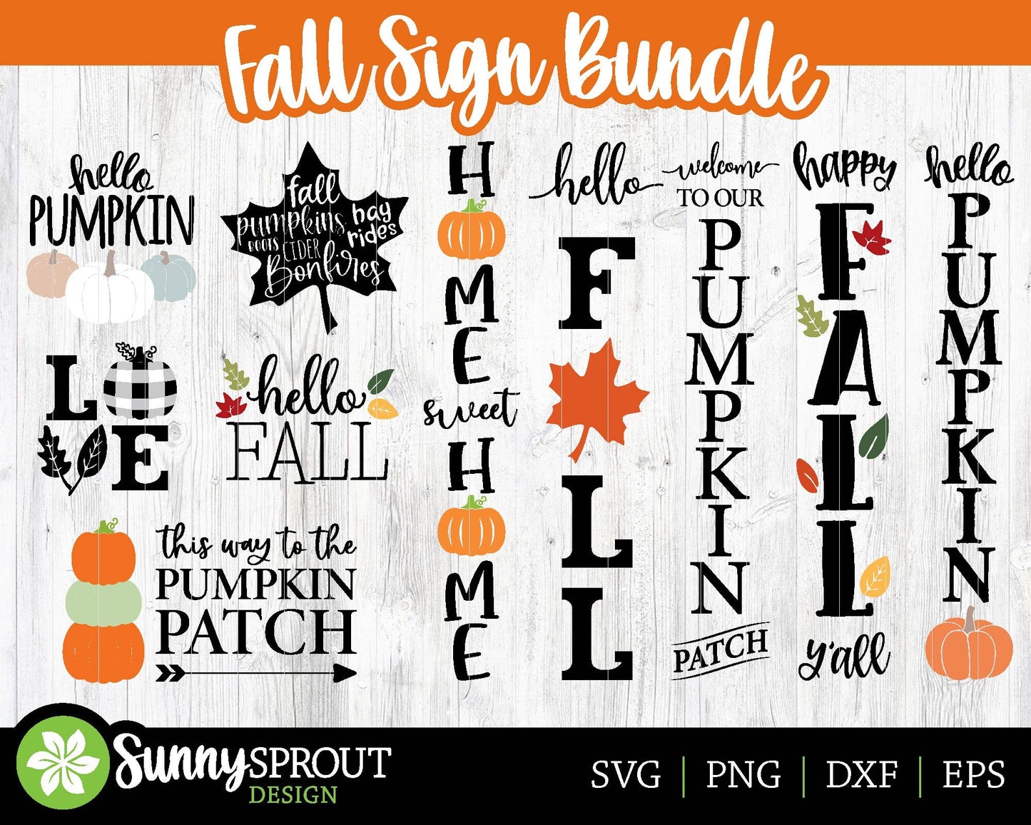 Fall Sign SVG Bundle, Cricut cut file, Silhouette cut file, Welcome porch sign designs, Wall decor svg, Includes 10 designs
