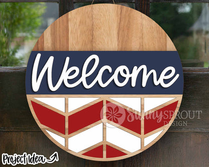 Chevron Geometric Welcome Sign, Digital Download, SVG Laser Cut File, Cricut, Farmhouse Round Door Hanger Design