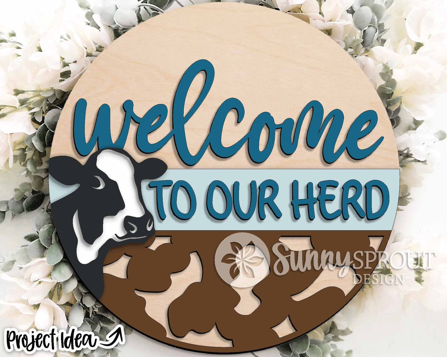 Welcome To Our Herd Dairy Cow Sign, Digital download, SVG Laser cut file, Cricut, Round door hanger design, Farm animal decor