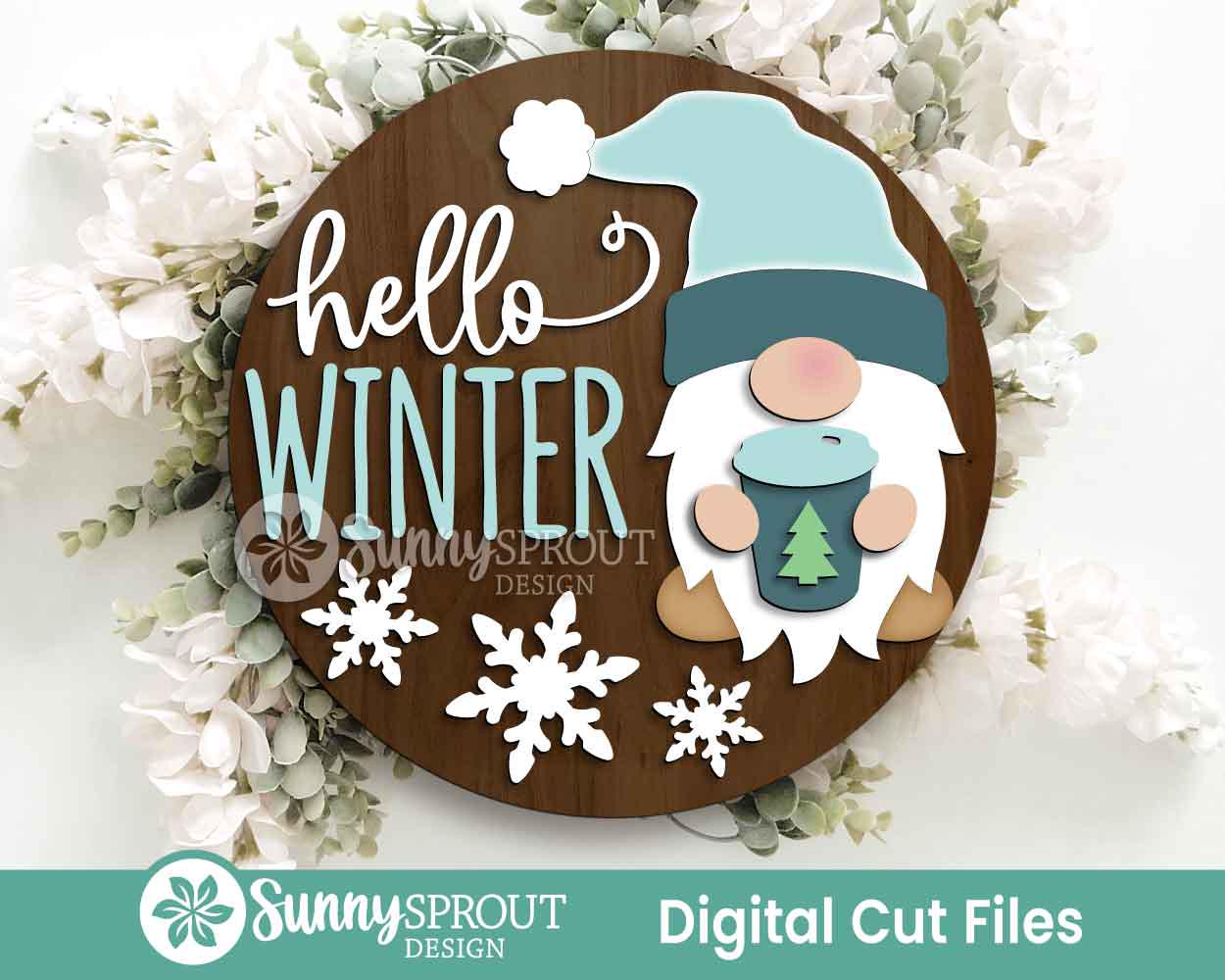 Winter Laser Sign Bundle 3, Round door hanger SVG, Glowforge laser file, Snowflake cut file, Christmas holiday decor svg