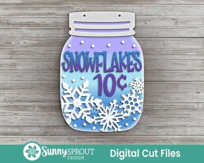 Snowflakes 10 Cents Mason Jar Sign, Door hanger svg, Glowforge laser file, Cricut svg, Winter laser sign, Snowflake svg