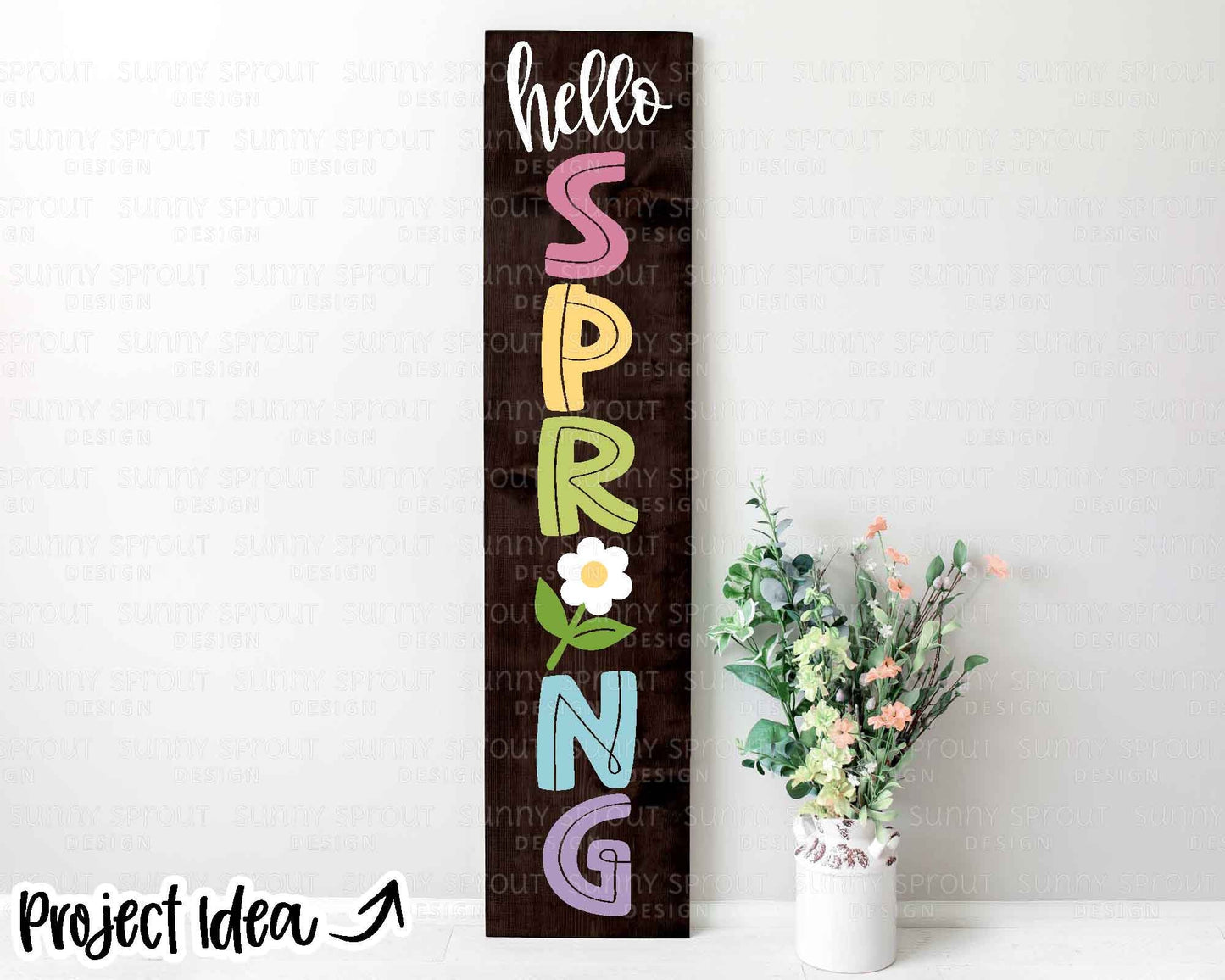 Hello Spring Flower SVG, Digital download, Porch sign design, Cricut SVG cut file, Silhouette, Front door sign, Spring welcome