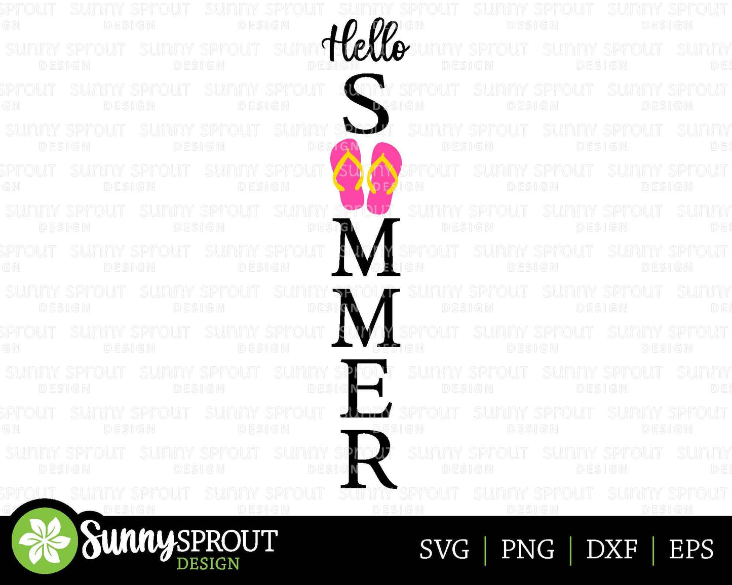 Hello Summer Flip Flops Sign, Digital Download, Cricut SVG Cut File, Vertical Porch Leaner Design