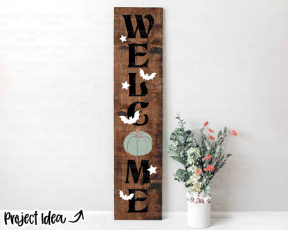 Halloween Welcome Pumpkin Porch Sign, Digital Download, Cricut SVG Cut File, Silhouette, Fall Porch Leaner Design