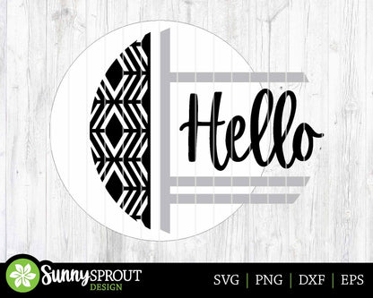 Hello Geometric Welcome Sign, Digital Download, SVG Laser Cut File, Cricut, Modern Farmhouse Round Door Hanger Design