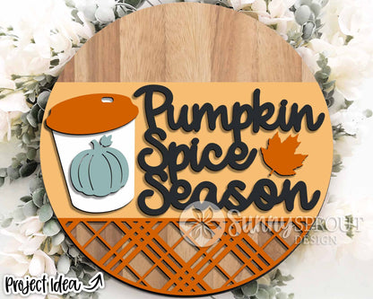 Pumpkin Spice Latte Season Sign, Digital Download, SVG Laser Cut File, Cricut, Round Fall Door Hanger Design