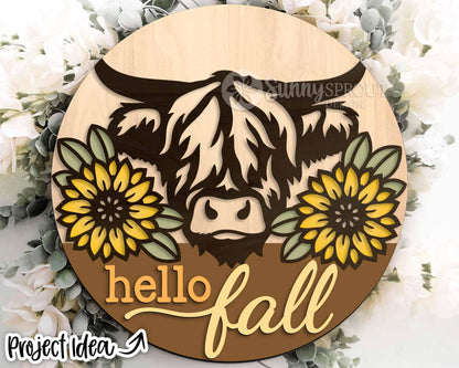 Fall Laser Sign Bundle 7, Round door hanger, Glowforge laser file, Cricut, Autumn welcome sign svg, Hello Fall pumpkin svg